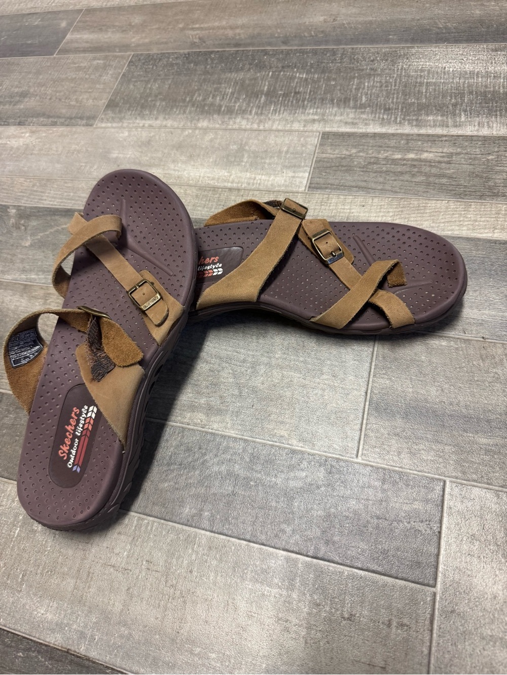 Skechers ReggaeCaribbeanSandals Women’s US 7 Brown Adjustable Buckle Slides Y2K